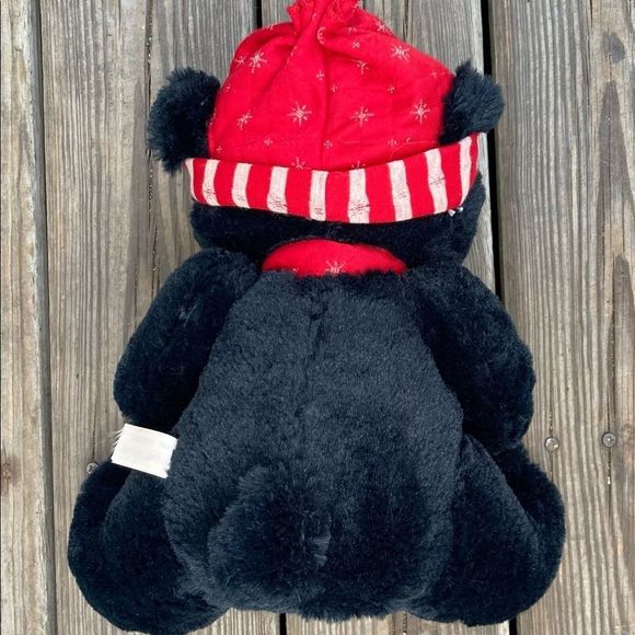 DAN DEE VINTAGE HOLIDAY BLACK BEAR PLUSH RED HAT - Picture 2 of 7